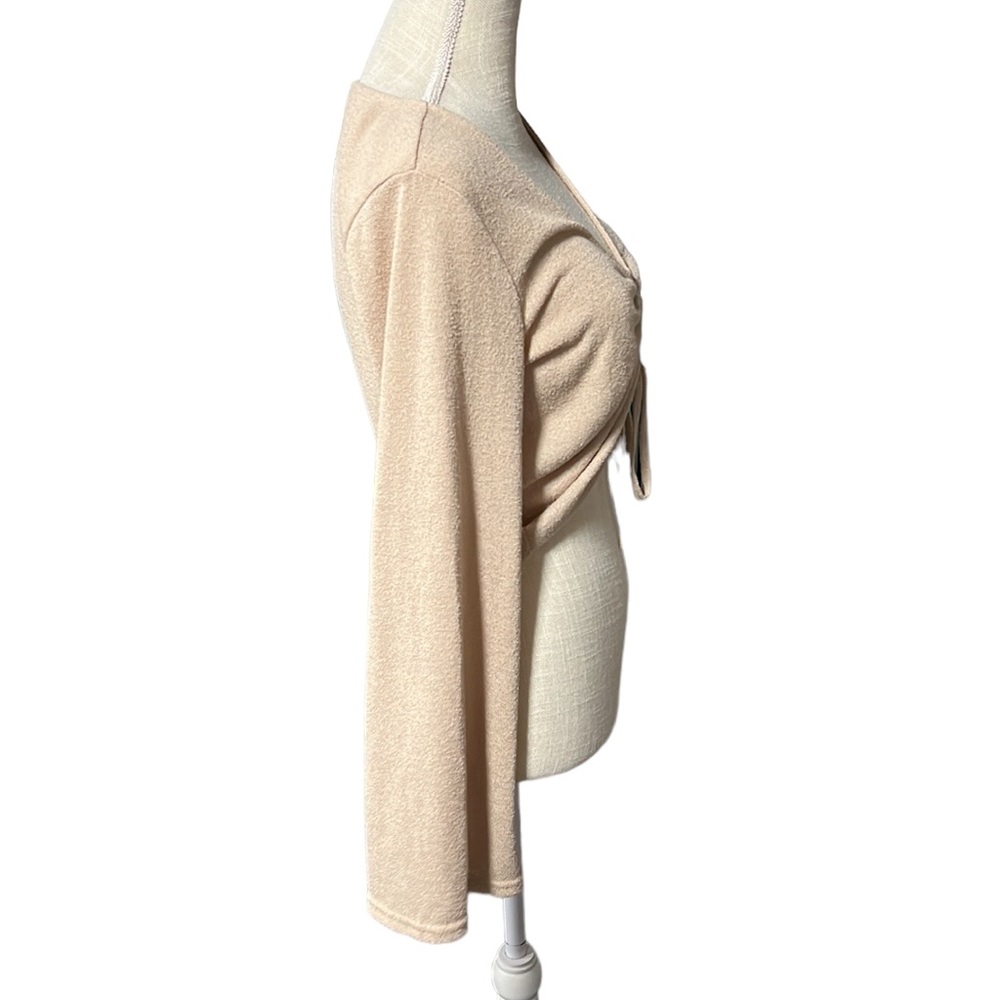 H&M Divided Long Sleeve Blouse Crop Top Shirt Tan Cream Womens Size S - Picture 3 of 6
